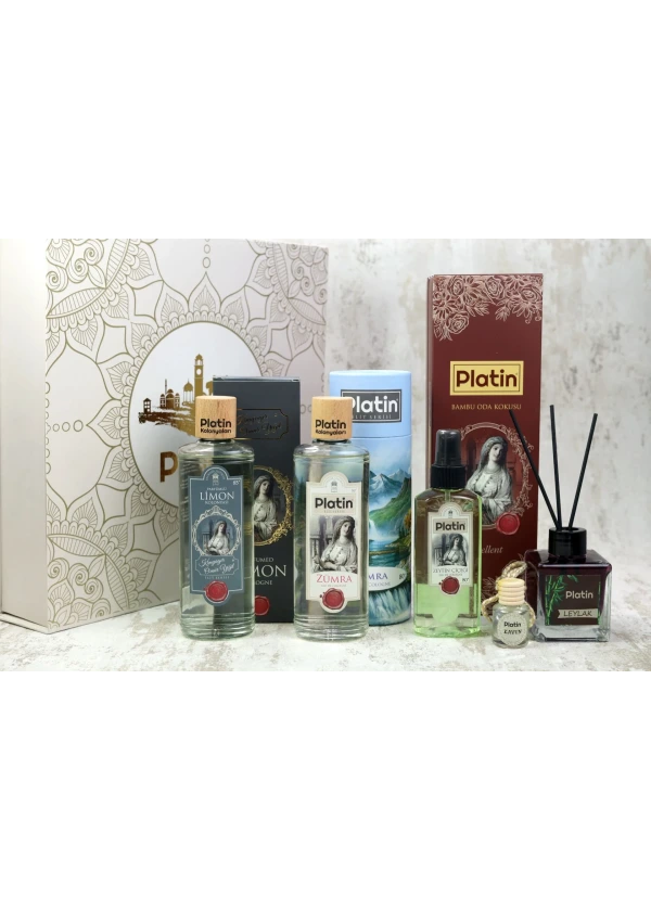 Platin Özel Seri Hediyelik 5'li Kolonya ve Bambu Seti